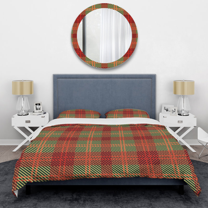 Tartan à carreaux rouge et vert - Ensemble de housse de couette abstrait - Microfibre de polyester