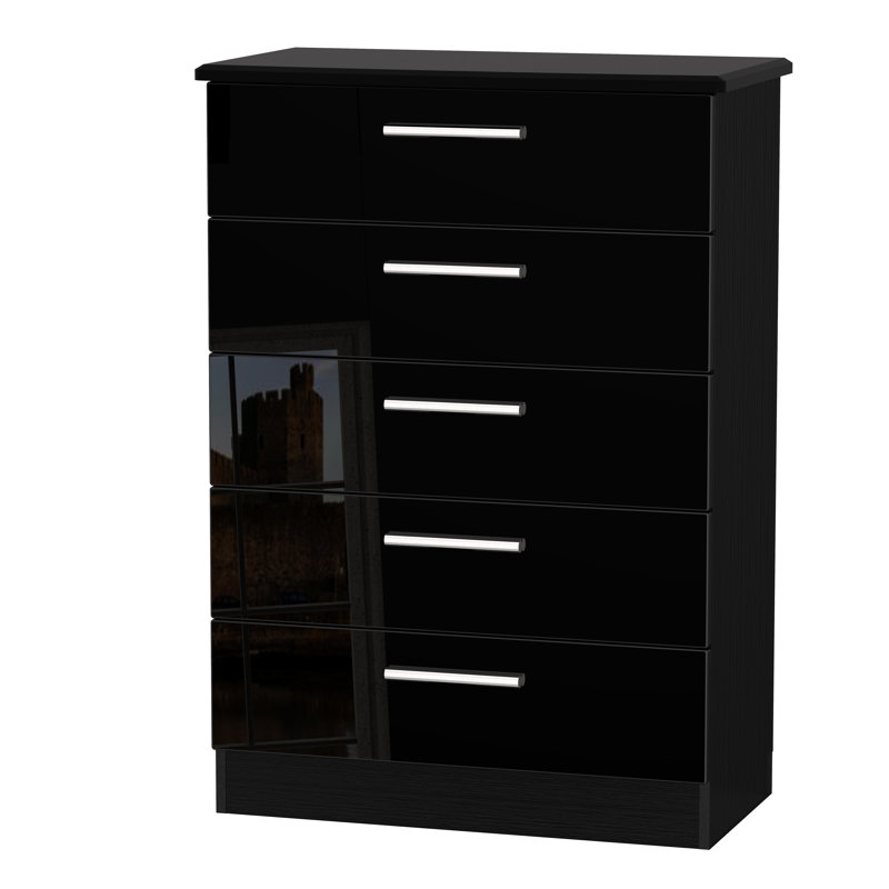 Fully Assembled Yvette 5 Drawer Chest, Black