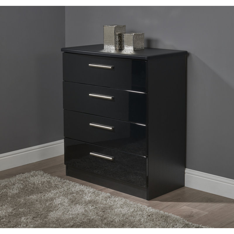 Fully Assembled Yvette 4 Drawer Chest, Black