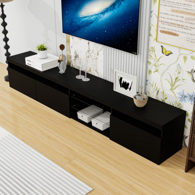 TV Stand with 2 Glass Shelves, Ample Storage and LED Color-Changing Lights
