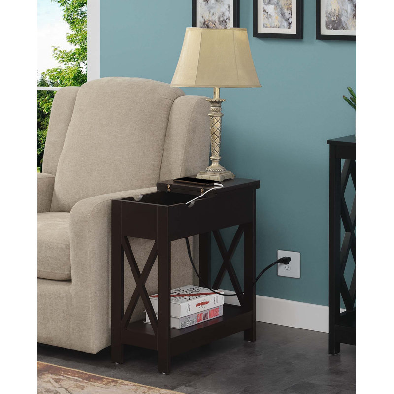 Gerde End Table and Built-In Outlets, Espresso/Espresso