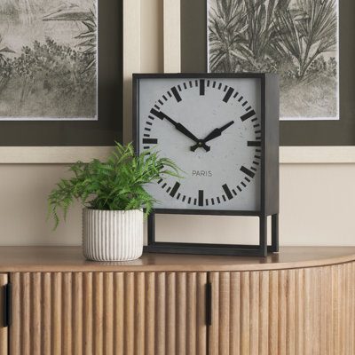 Horloge de table industrielle à quartz en noir / gris / blanc cassé
