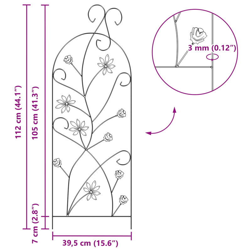 112cm H x 39.5cm W Steel Border Fencing, Green