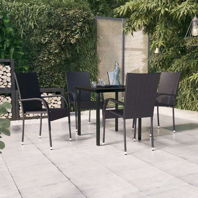 Aadiv 4 - Person Wicker Patio Dining Set with Square Table, Black