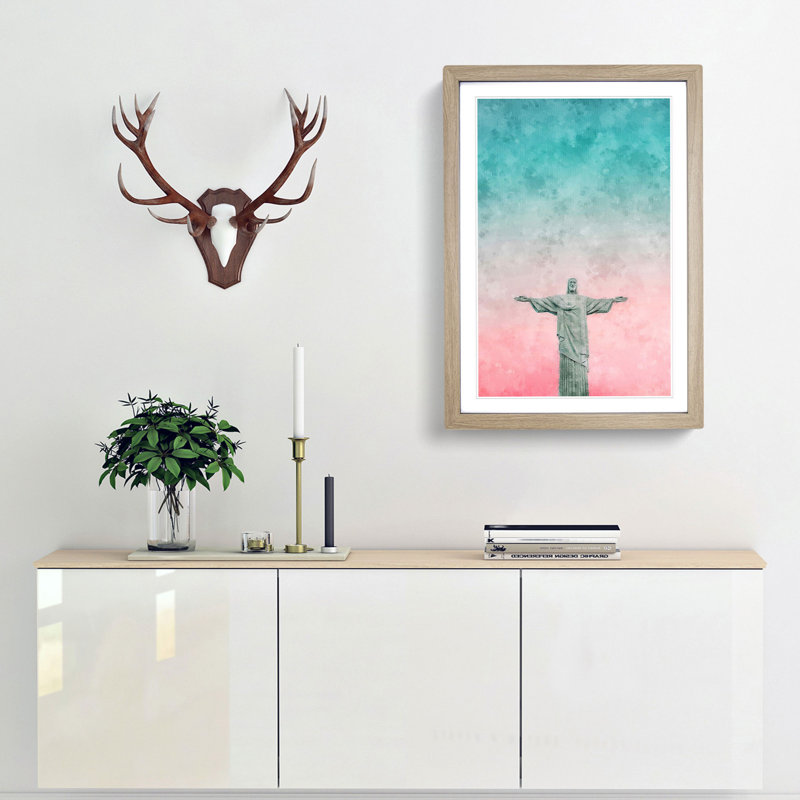 Corcovado In Rio De Janeiro Brazil Abstract - Single Picture Frame Painting on MDF, 33cm H x 24cm W x 2cm D, Oak Framed