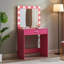 Bureau de coiffeuse avec miroir et lumières, coiffeuse avec grand tiroir, commode de rangement à 1 niveau et 3 modes d'éclairage à luminosité réglable, convient à la chambre à coucher (rose)-273138105