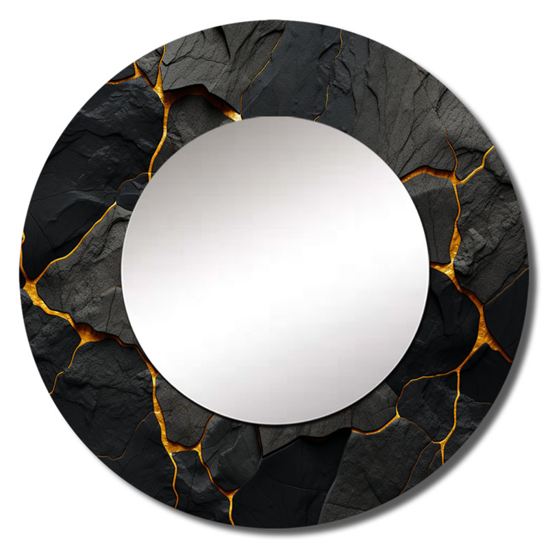 Volcans volcaniques - miroir volcanique, miroir mural rond noir, impression d'art en métal, 29 po x 29 po