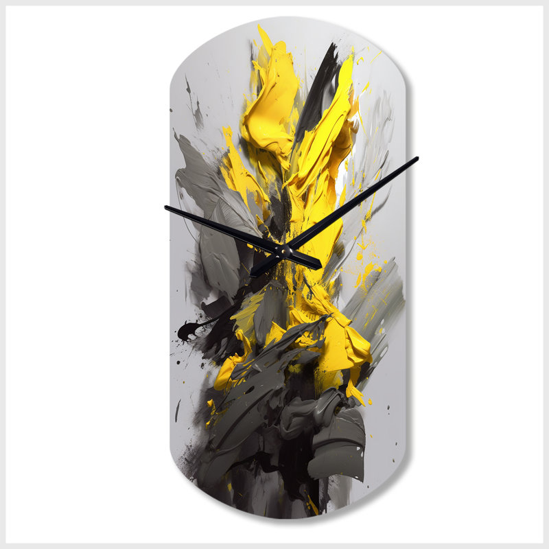 Horloge murale géométrique asymétrique jaune et gris, Grand