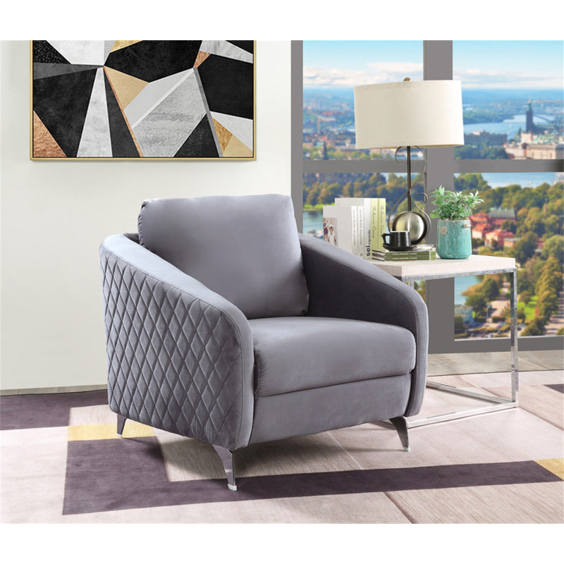 Modern Chic Accent Armchair, Bedroom Chair, Gray