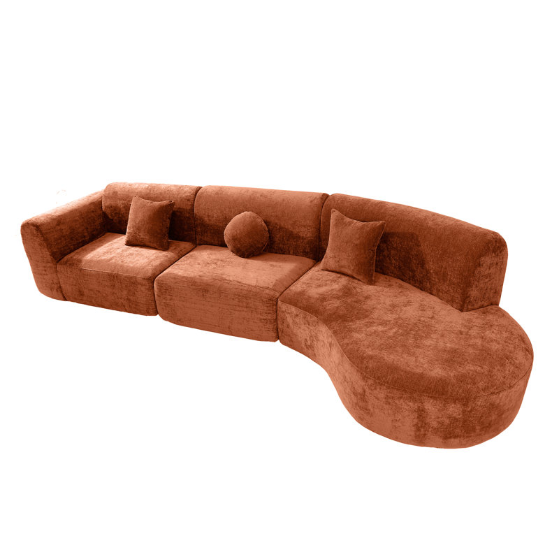 3 - Piece Upholstered Curvy Couch, Orange