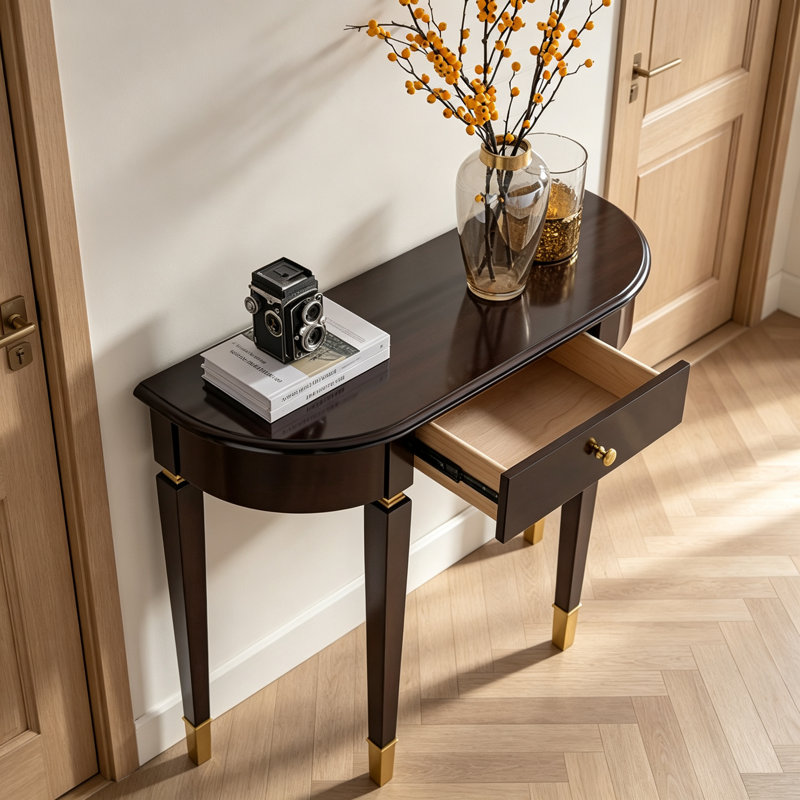 Console luxueuse en bois d'hévéa massif, H 33,46 po x l 39,4 po x P 12,6 po