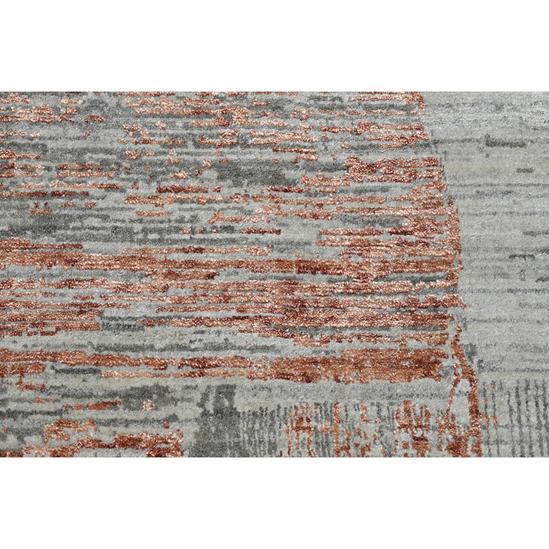 Hand Knotted Abstract Area Rug in Brown/Gray, Rectangle 6' x 9'