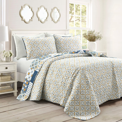 Ensemble de courtepointe réversible standard en coton 3 pièces Monique