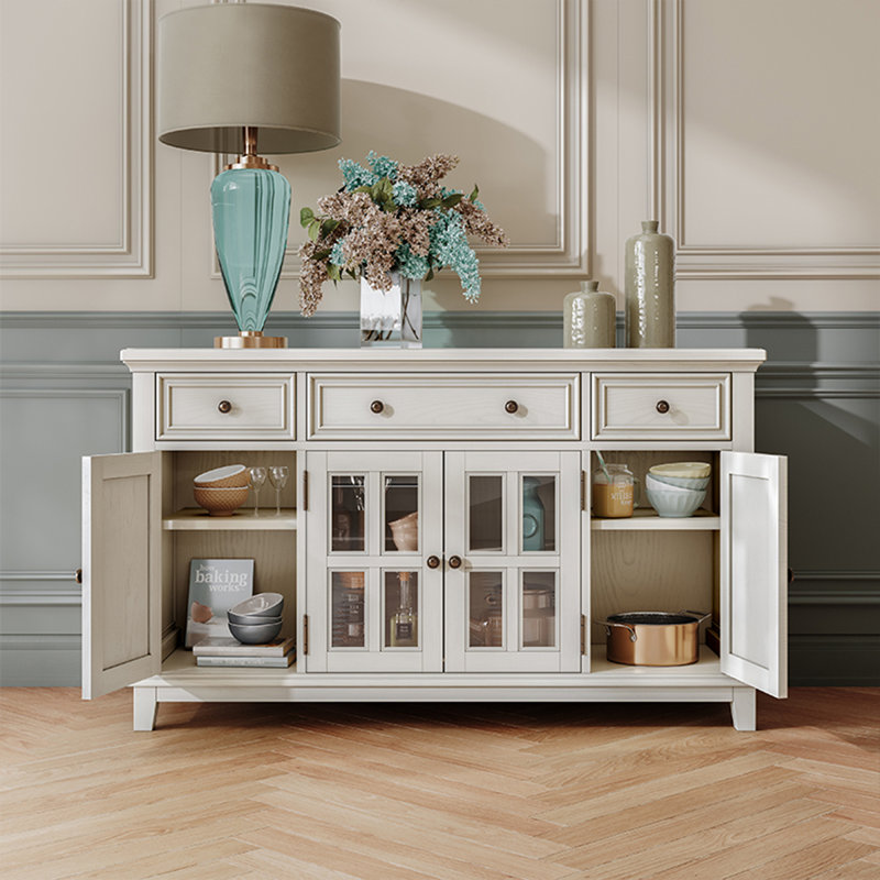 Buffet américain en bois massif et verre blanc