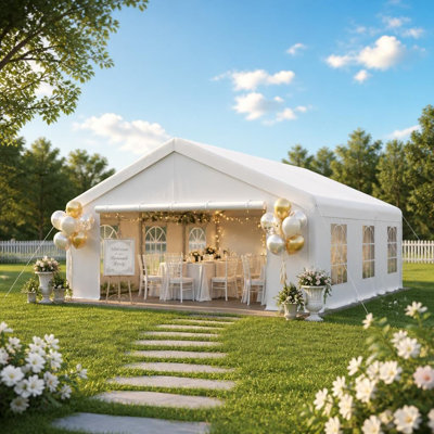 20x20 FT Outdoor Party Wedding Event Canopy Tent , Galvanized Steel Frame Shelter with Mesh Screen & Roll-Up Double Doors, Waterproof PE Cover, Removable Sidewalls and Windows