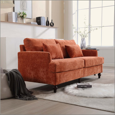 Canapé en chenille de style Mid-Century moderne en tissu, canapé 2 places rembourré avec canapé moderne pour le salon, canapé avec pieds en bois brun pour la chambre à coucher, lecture
