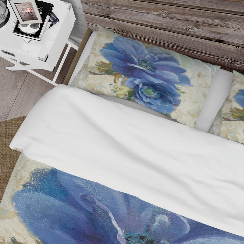 Blue Anemone Flower - Floral Farmhouse Duvet Cover Set - Microfiber Polyester, Twin Duvet Cover + 1 Sham
