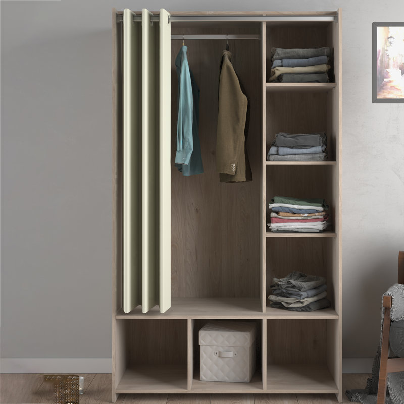 Mathian 1 Door Manufactured Wood Wardrobe, Oak/Beige