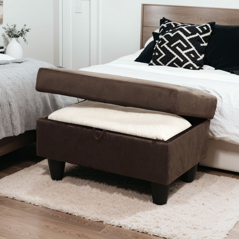 Darryn 35" Wide Upholstered Storage Ottoman, Chocolate Cotton Blend