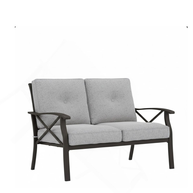 48" All-Weather Metal Loveseat 2 Seats Couch Sofa With  Cushions With  Frame, Gray