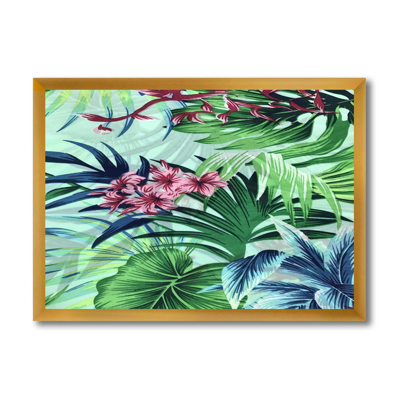 Fleurs tropicales rétro VII - Impression sur toile, H 12 po x l 20 po x p 1 po, Cadre doré