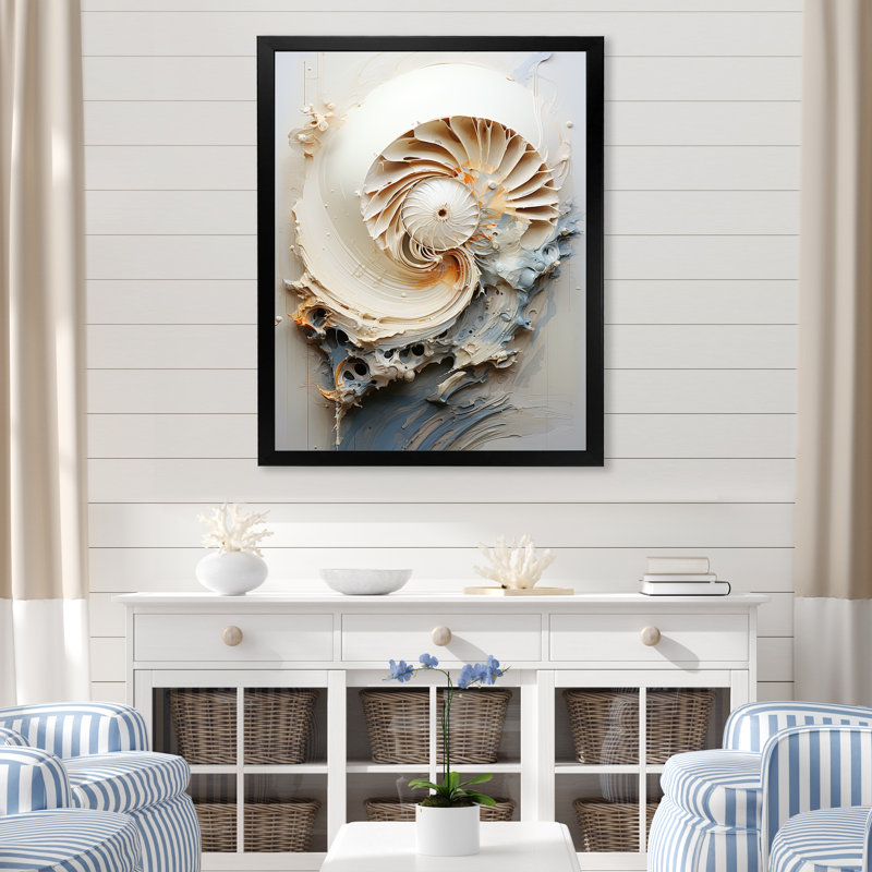 Art abstrait sur toile, "Nautilus", H 32 po x l 16 po x P 1 po, Cadre simple noir