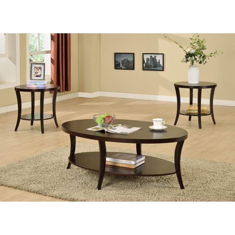 3 tables basses ovales avec tables de bout - style, surface en bois de bouleau, rangement suffisant, finition riche indispensable au salon, plateau en placage, espace suffisant, assemblage requis