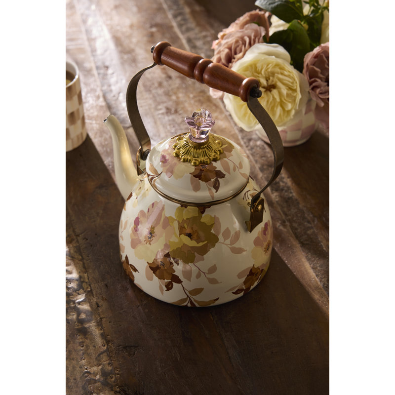 Wild Rose 2 Quart Tea Kettle, Brown