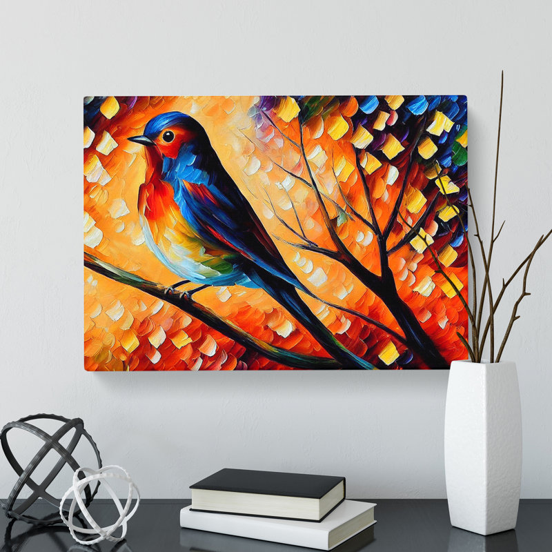Robin Bird Painting Abstract - Wrapped Canvas, 40cm H x 60cm W x 3cm D