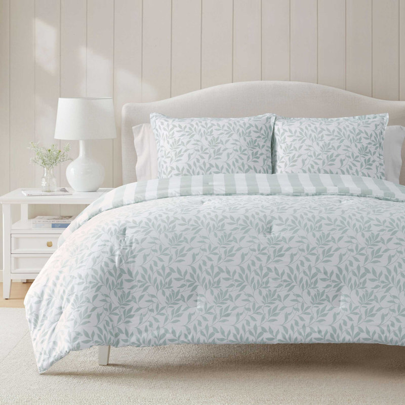 Ensemble d'édredon réversible en coton Martha Stewart, Édredon pour très grand lit + 2 taies décorativ