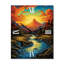 Horloge murale coucher de soleil sur les montagnes enneigées, rivière japonaise II-718968502