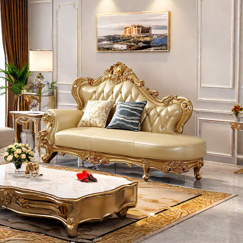 Chaise longue rembourrée en bois massif American Living Room