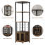 Armoire de coin en bois brun de 65 po de style industriel avec support pour verres à vin et armoire de rangement