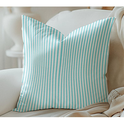 Housse de coussin à rayures turquoise et blanches