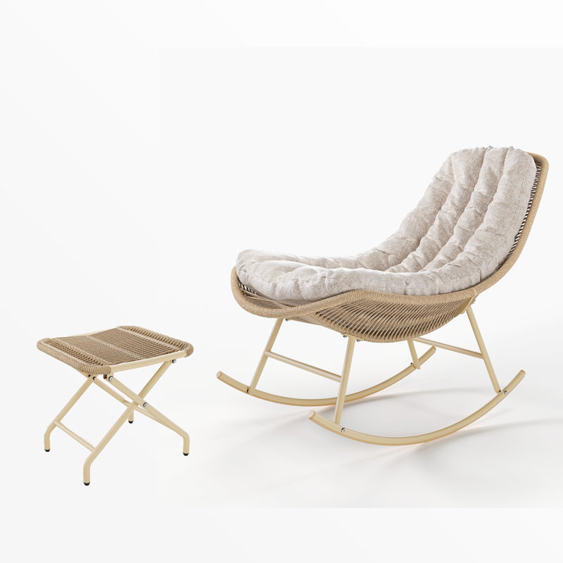 Chaise berçante d'extérieur en osier avec repose-pieds