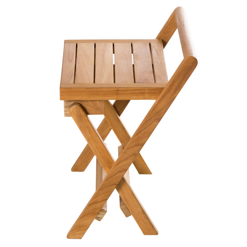 Fiji 16'' Teak Wood Folding Shower Bench with Brass Handle