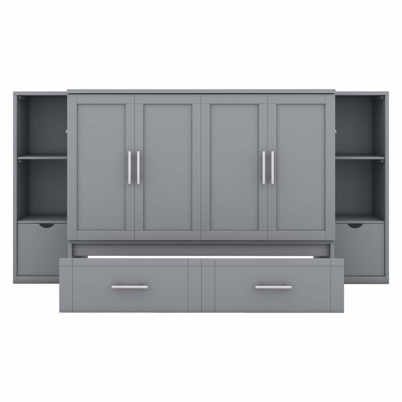 Lit escamotable avec tablettes, tiroirs et ports USB Murphy, Double