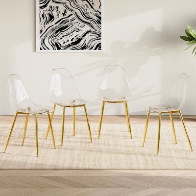 Clear Dining Chairs with Metal Legs for Kitchen and Dining Room