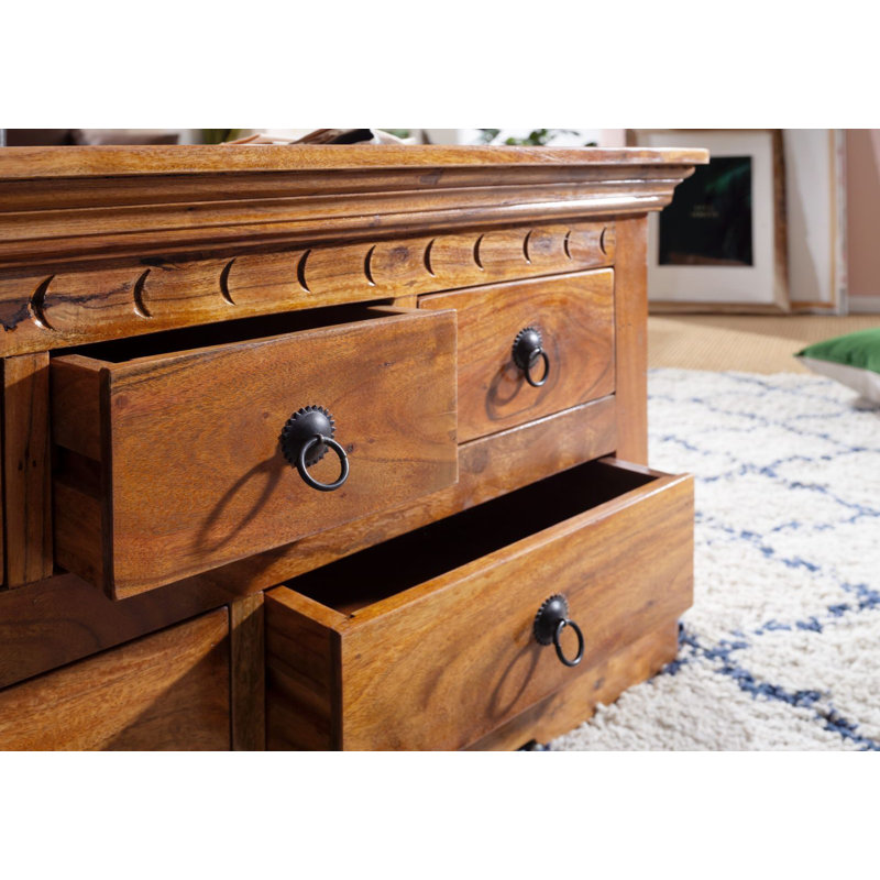 Oxford Solid Wood Block Coffee Table with Storage, Honey