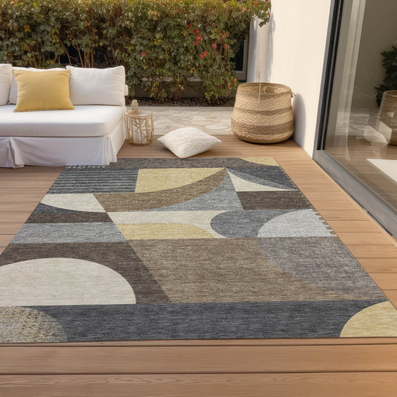 Machine Washable Indoor/Outdoor Cinead ACN1667 Brown Rug, Rectangle 3' x 5'