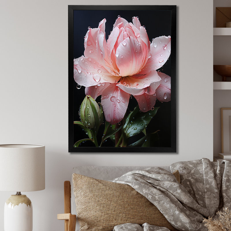 Murmures roses du printemps - impressions murales florales, H 20 po x l 12 po x P 1 po, Cadre photo noir
