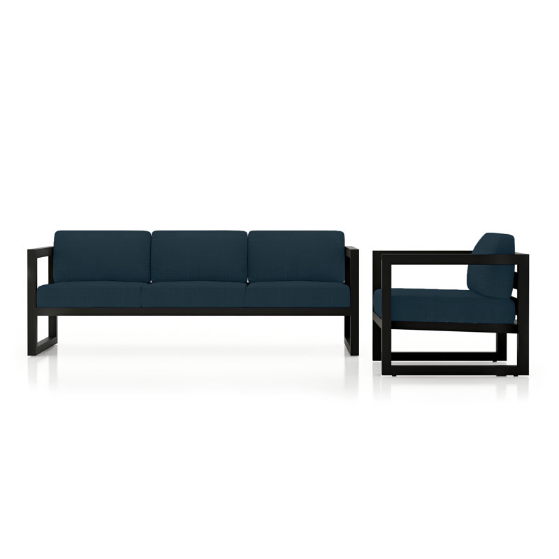 Avion 2 Piece Sofa Set, Spectrum Indigo Sunbrella®, Black