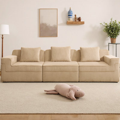 Modular 2-Seater Boneless Sofa Cloud Sectional Couch with Deep Plush Seating & Throw Pillows, Corduroy Fabric Modern Sofa for Living Room, No Assembly