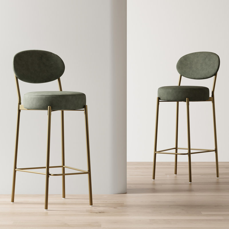 Tabouret de bar moderne en similicuir de 29 po avec siège à 2 places, cadre doré, repose-pieds et coussinets antidérapants pour une stabilité et un assemblage faciles. Cuir de 29,13 po, stabilité