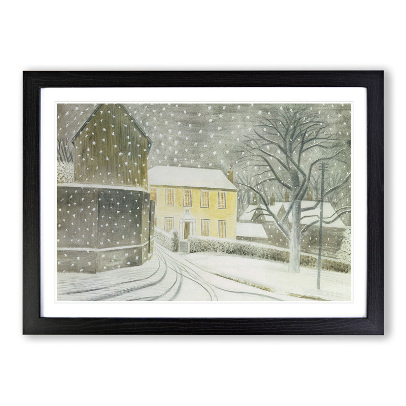 Halstead Road in Snow by Eric Ravilious - Framed Print, 48cm H x 65cm W x 2cm D, Black Framed