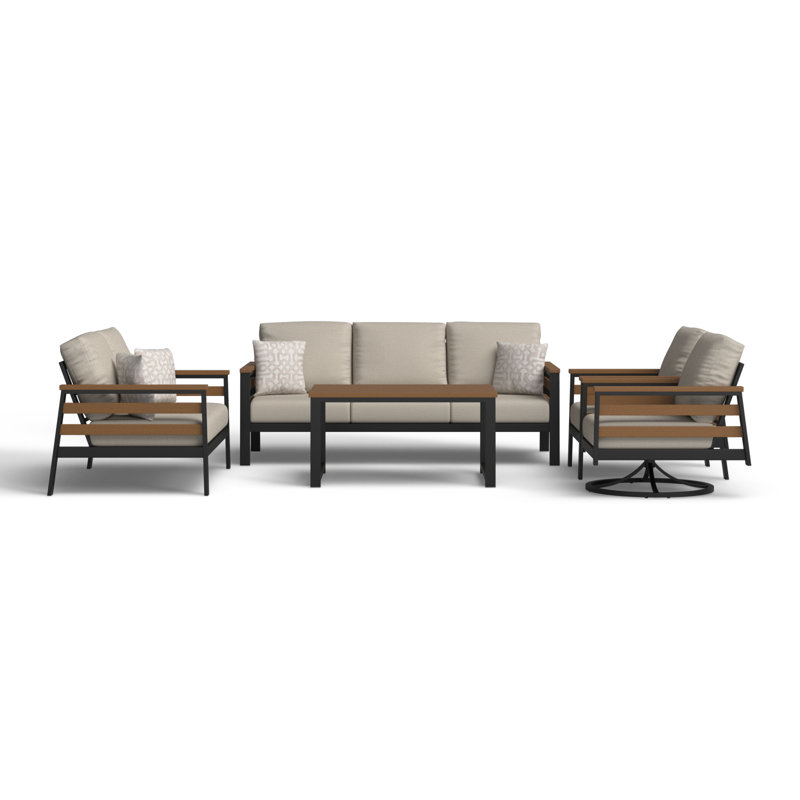Townsend 5 Piece Sofa Seating Group with Sunbrella Cushions, Cast Silver