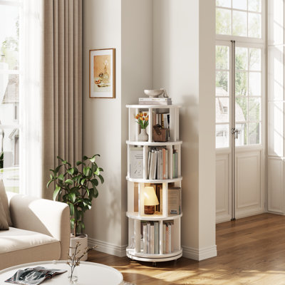 360° Rotating Solid Wood Bookshelf, Equipped with Brake Wheels, Allowing for Flexible Adjustment by Ebern Designs