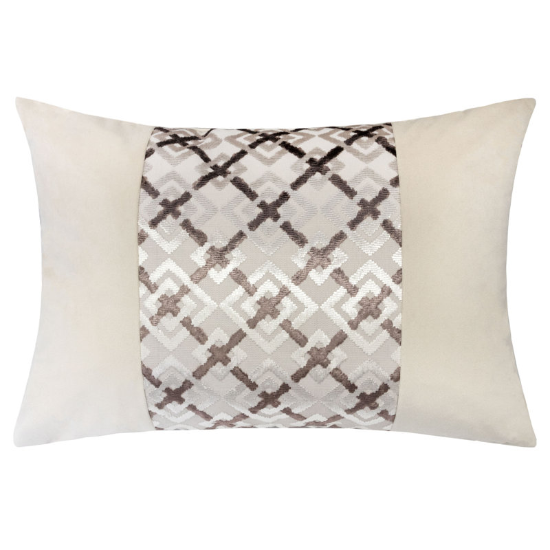  Rectangular Velvet Pillow Cover & Insert, Cream/Brown