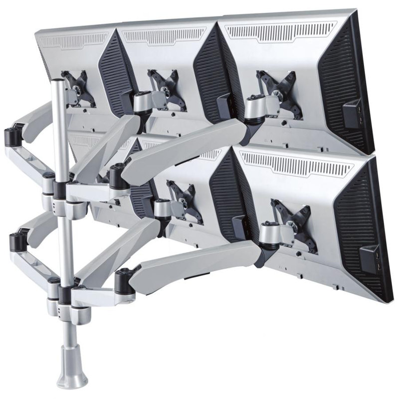 Silver Gray Six-Monitor Full-Motion Desk Mount with Riser