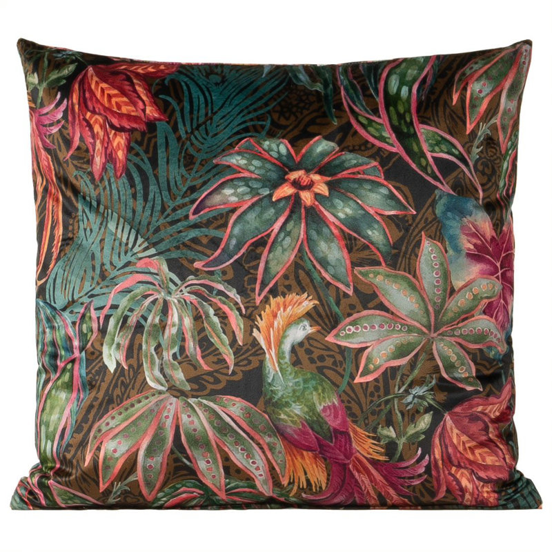 Floral Print Velvet Throw Pillow, Les Plumes, Square 29", Polyester